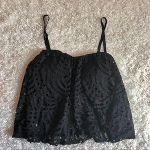 Eyelet Black Lace Ruffles Crop Top S